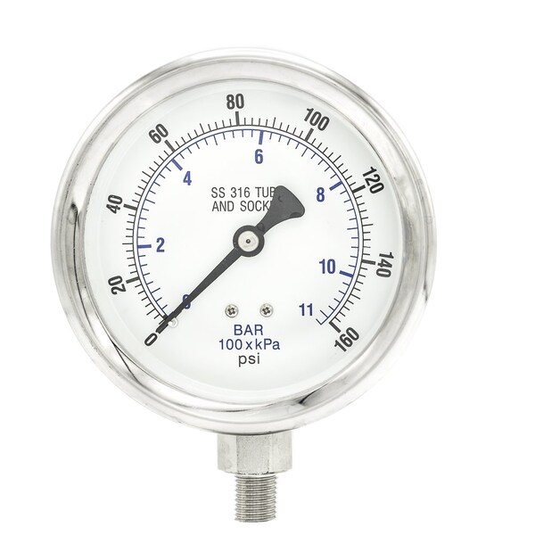 Pic Gauges 4 in Dial, 1/4 in NPT Male Lower Location, Stainless Steel Case Material PRO-301D-404F-01 - main
